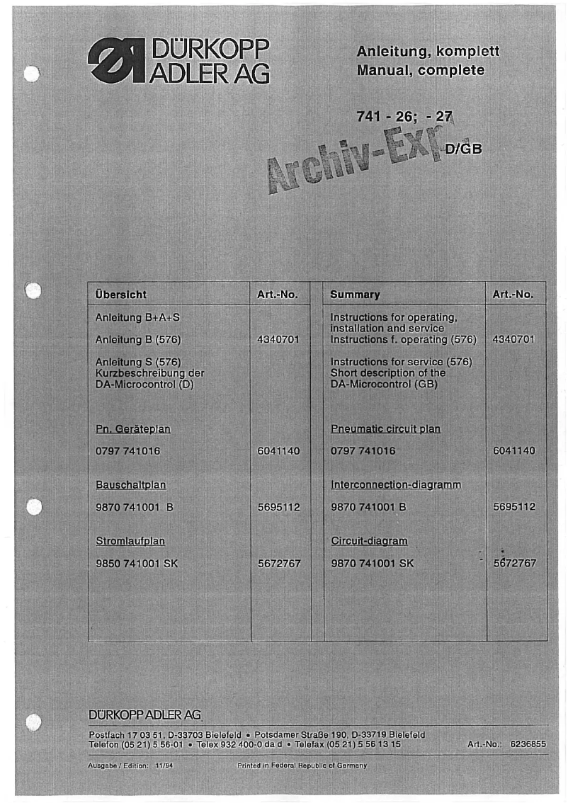Image de la première page du manuel de l'appareil 741