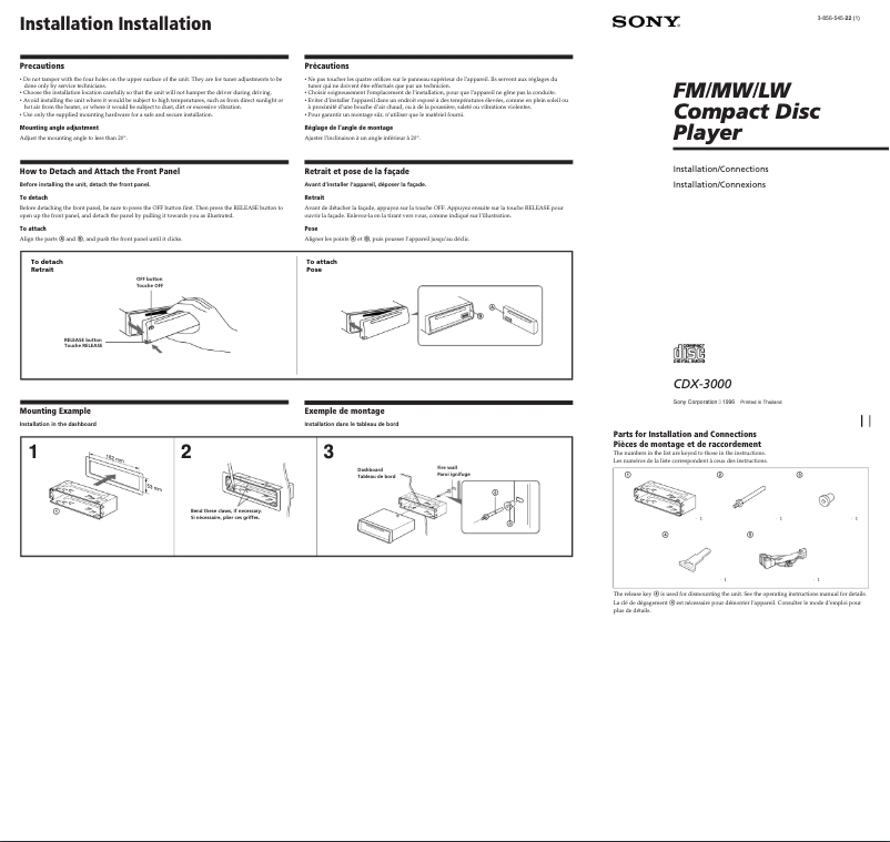 Page n°1 - Guide d'installation Sony CDX-3000