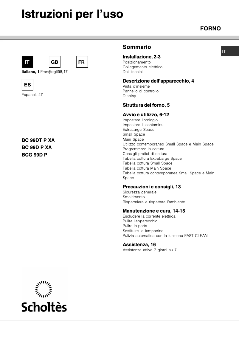 Page 1 de la notice Manuel utilisateur Scholtès BCG 99D P AN