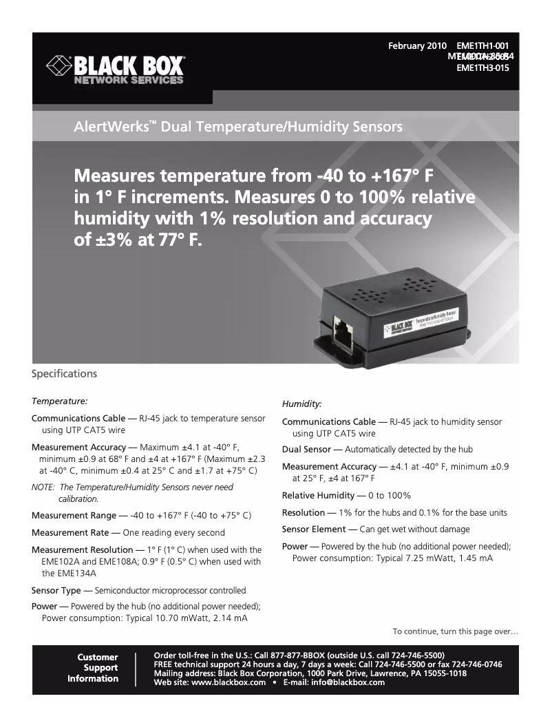Page n°1 - Manuel utilisateur Black Box AlertWerks EME1TH3