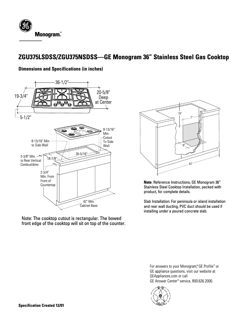 Page n°1 - Fiche technique GE ZGU375LSDSS