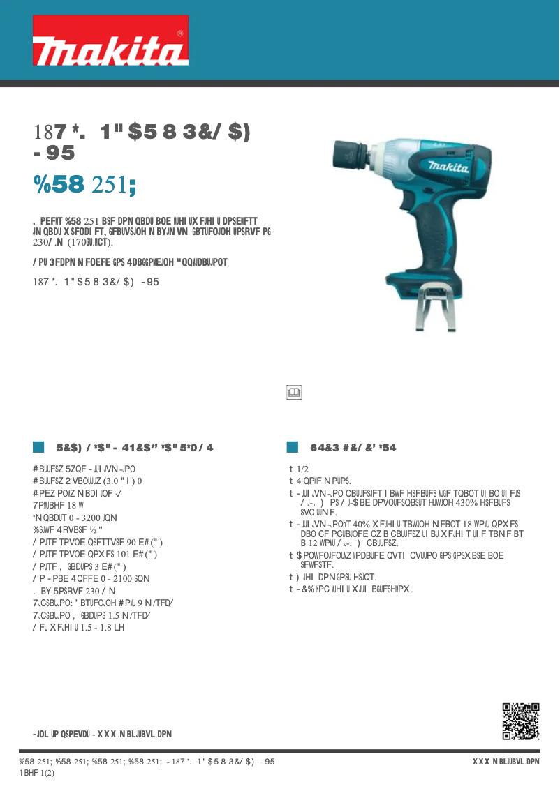 Page 1 de la notice Fiche technique Makita DTW251Z
