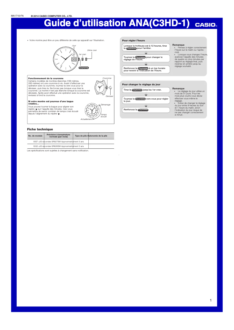 Page 1 de la notice Manuel utilisateur Casio EFV-100D-1AVUEF