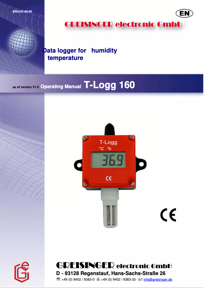 Page n°1 - Manuel utilisateur Greisinger T-Logg 160