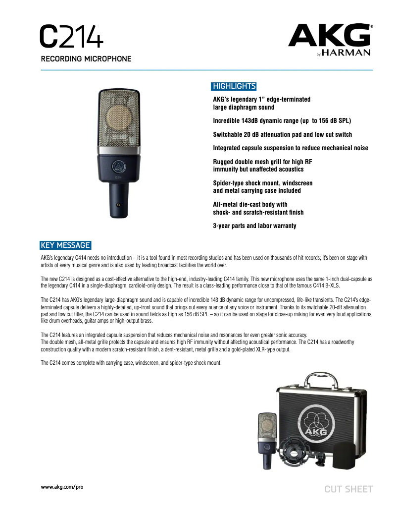 Page 1 de la notice Fiche technique AKG C214