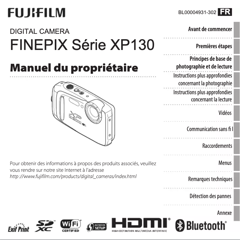 Image de la première page du manuel de l'appareil FinePix XP130