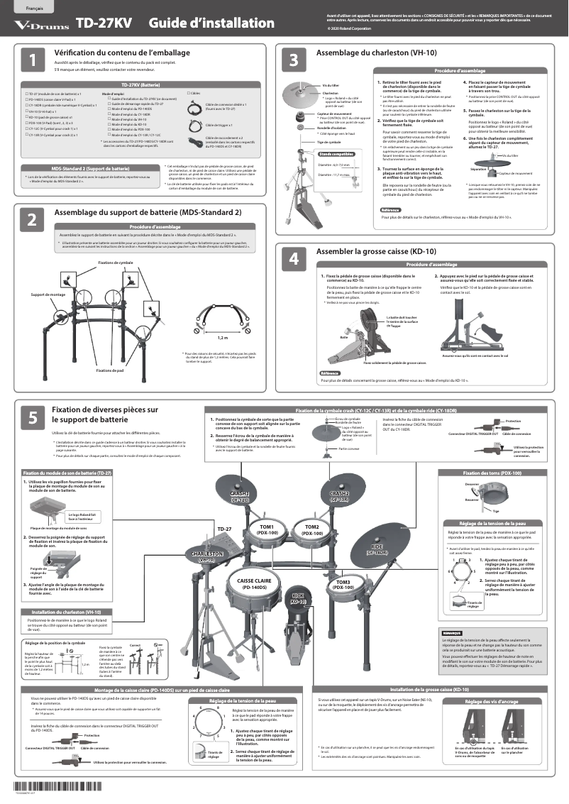 Page 1 de la notice Guide d'installation Roland TD-27KV