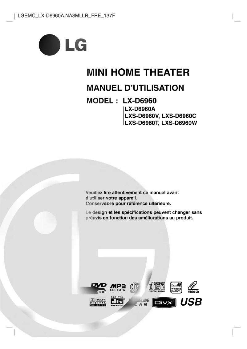 Page 1 de la notice Manuel utilisateur LG LX-D6960A
