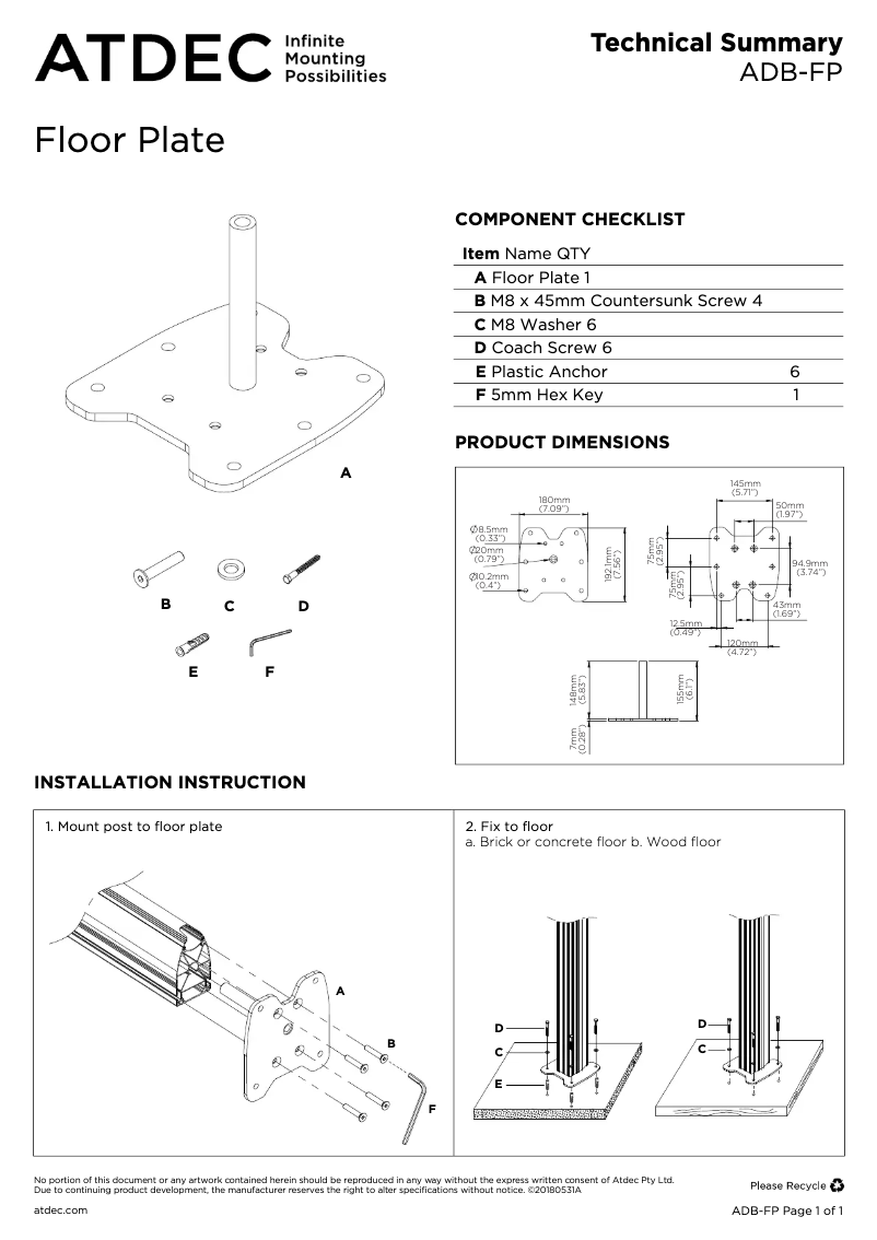 Page n°1 - Manuel utilisateur Atdec ADB-FP
