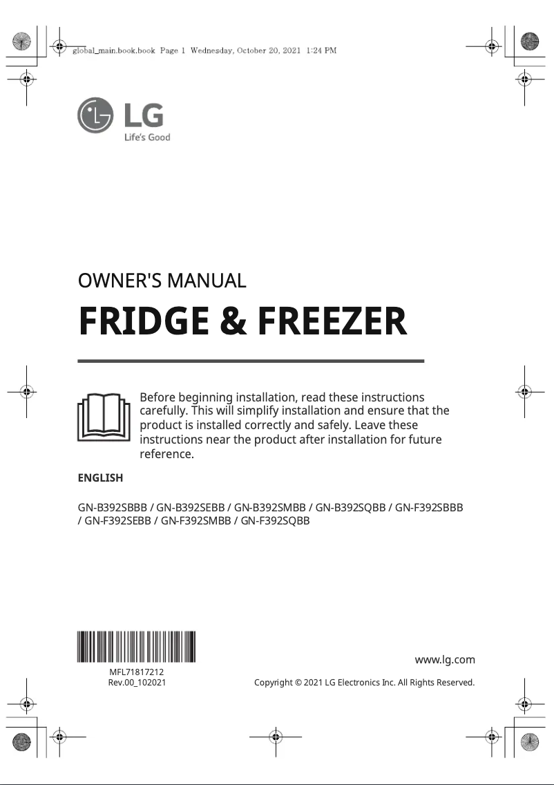 Page 1 de la notice Manuel utilisateur LG GN-B392SEBB