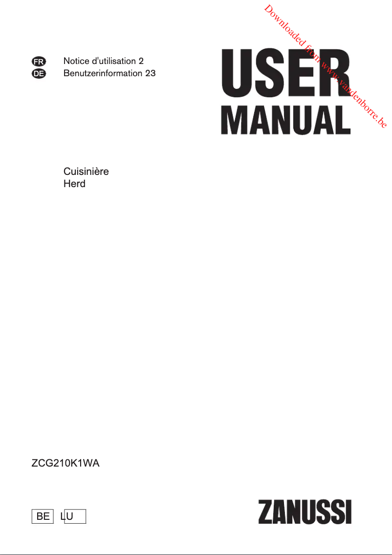 Image de la première page du manuel de l'appareil ZCG210K1WA
