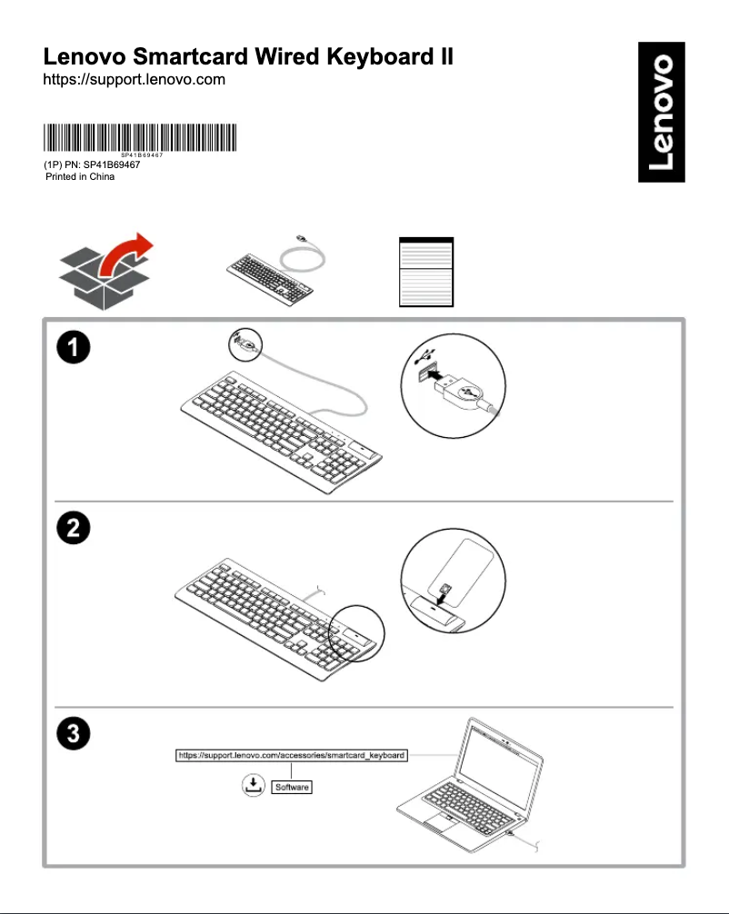 Page 1 de la notice Manuel utilisateur Lenovo Smartcard Wired Keyboard II