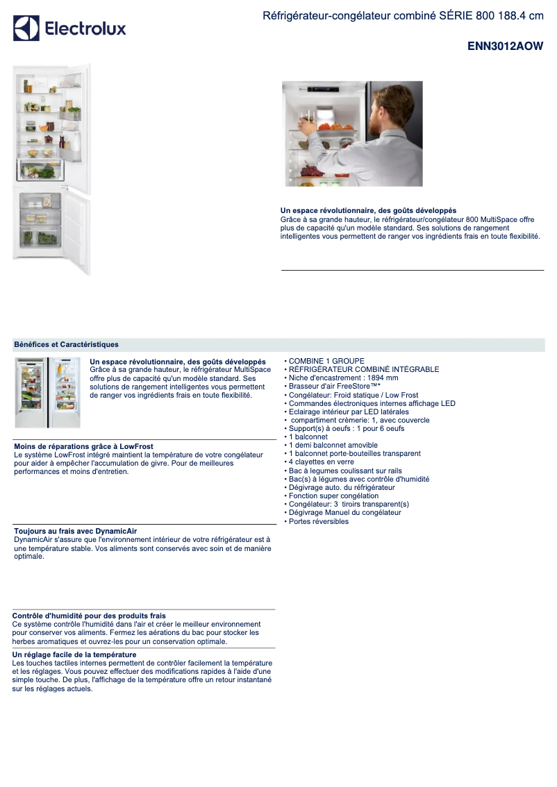 Page n°1 - Fiche technique Electrolux ENN3012AOW