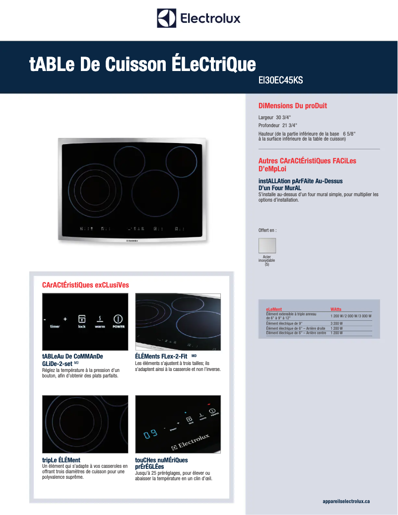 Page n°1 - Fiche technique Electrolux EI30EC45KB