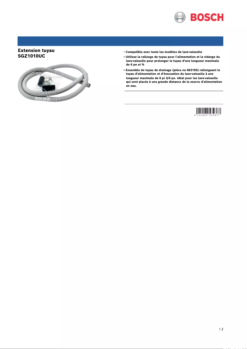 Page 1 de la notice Manuel utilisateur Bosch SGZ1010UC