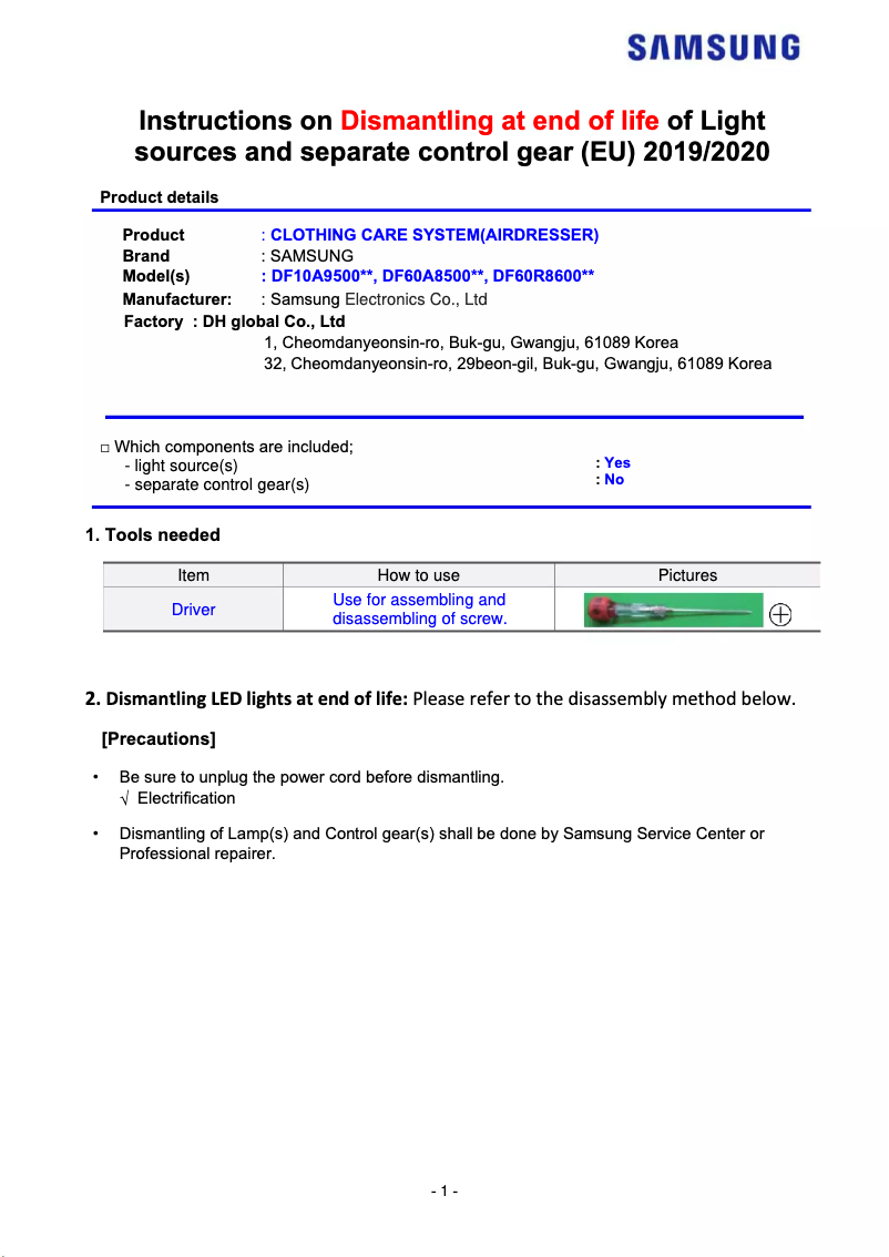 Page n°1 - Instructions de sécurité Samsung DF60R8600CG