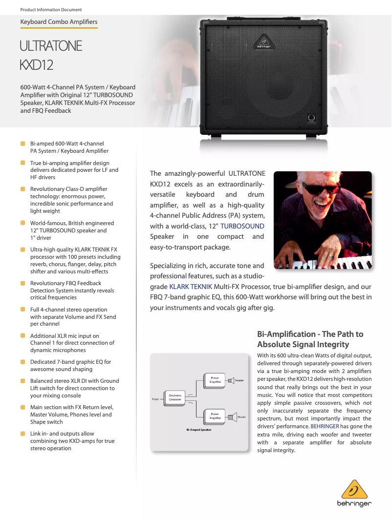 Page 1 de la notice Fiche technique Behringer Ultratone KXD12