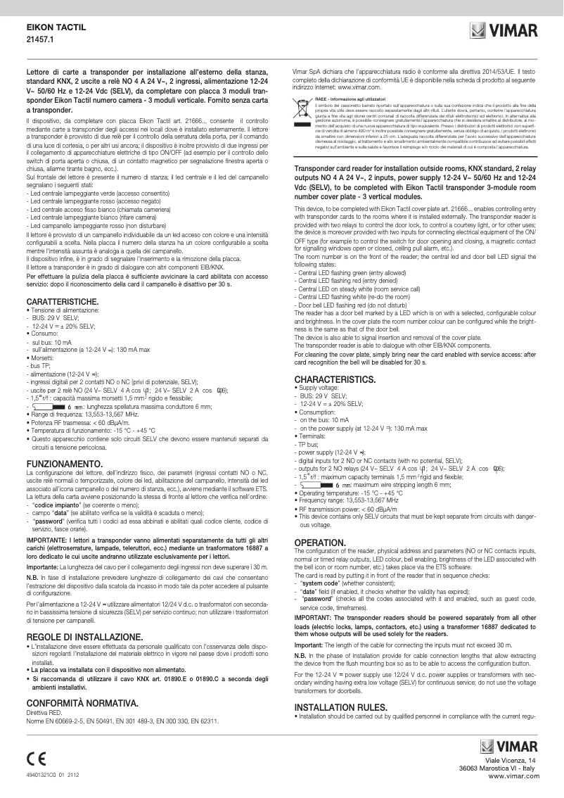 Page n°1 - Instructions / montage Vimar 21457.1