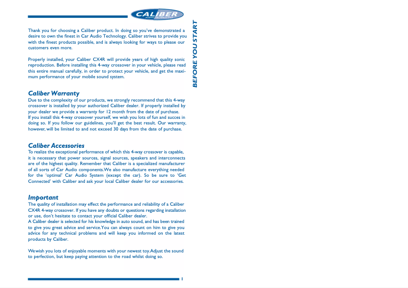 Page 1 de la notice Manuel utilisateur Caliber Crossover CX 4 R