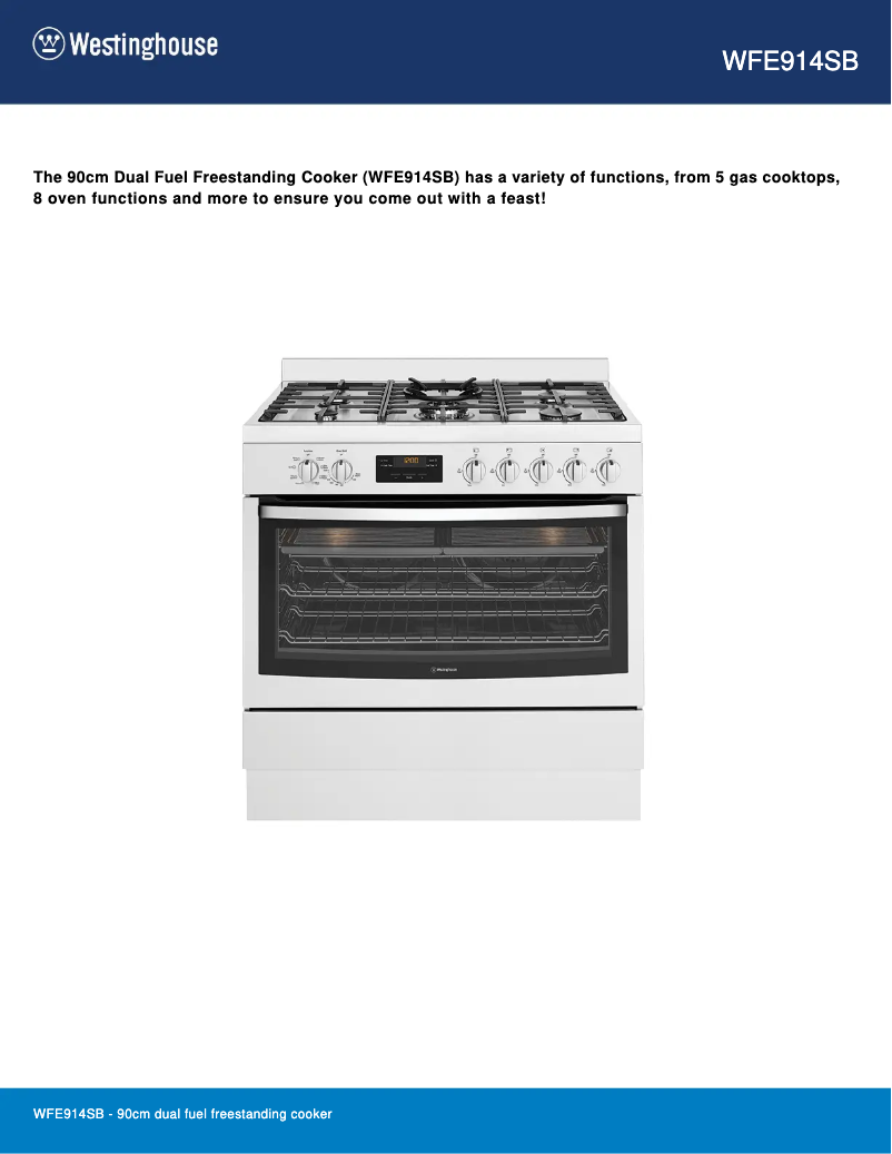 Page 1 de la notice Fiche technique Westinghouse WFE914SB