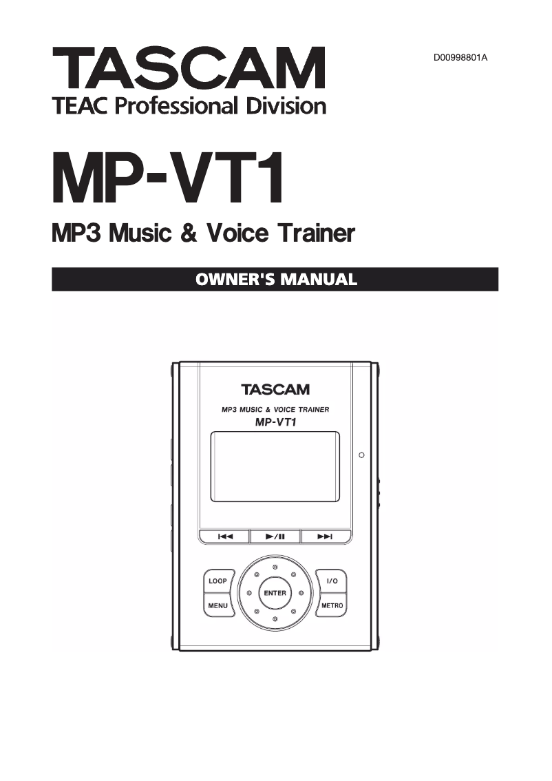Page n°1 - Manuel utilisateur Tascam MP-VT1