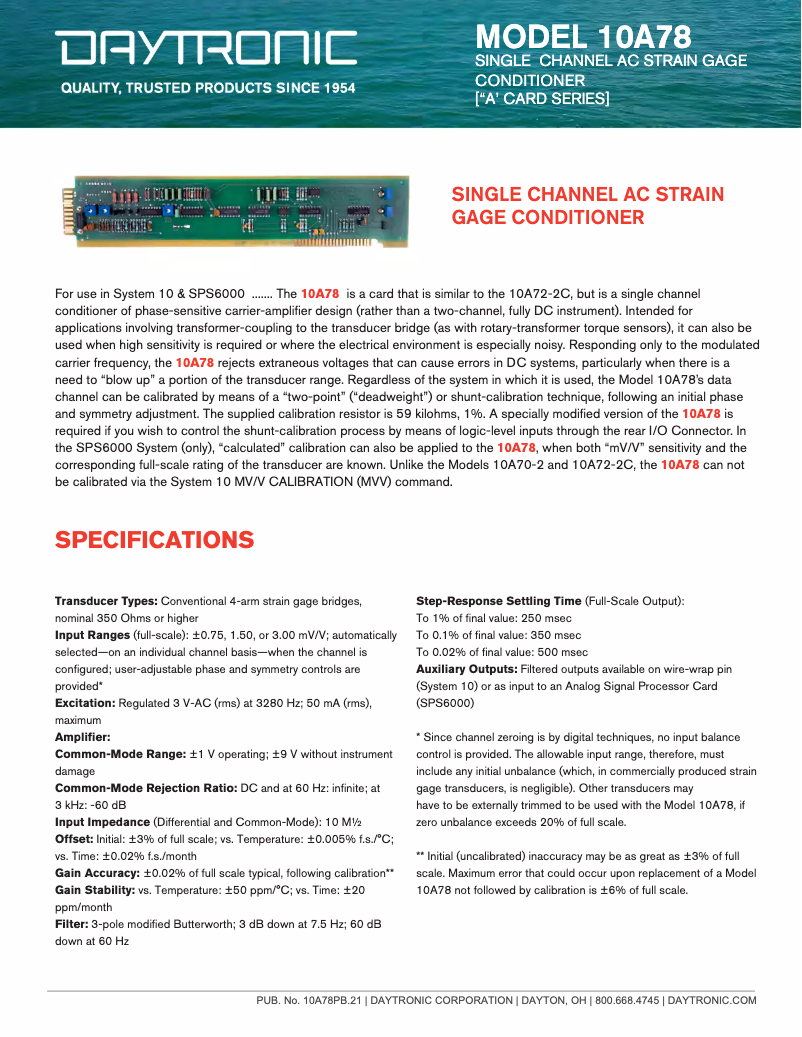 Page 1 de la notice Fiche technique Daytronic 10A78