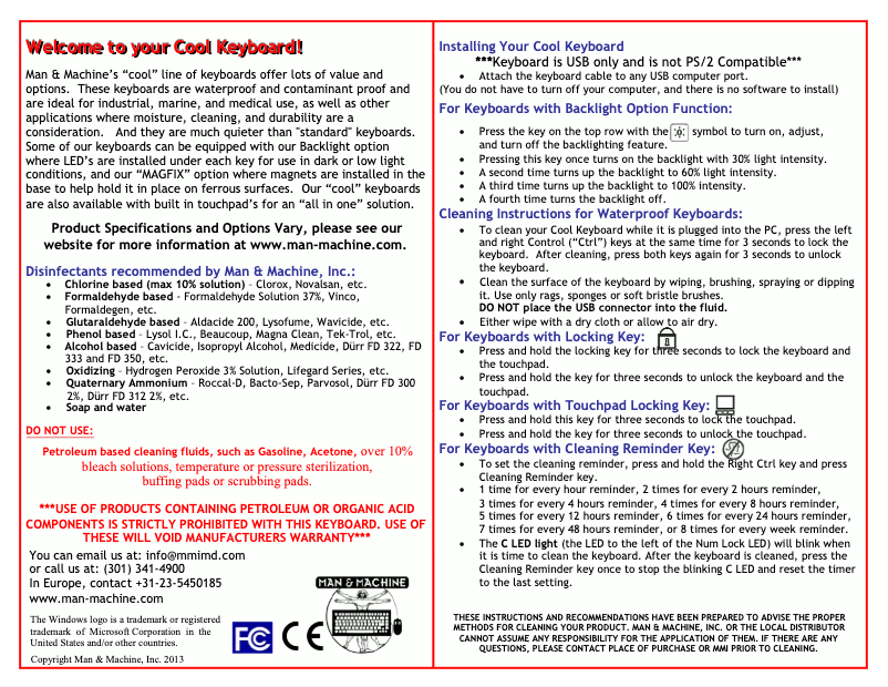 Page n°1 - Manuel utilisateur Man & Machine Really Cool LP