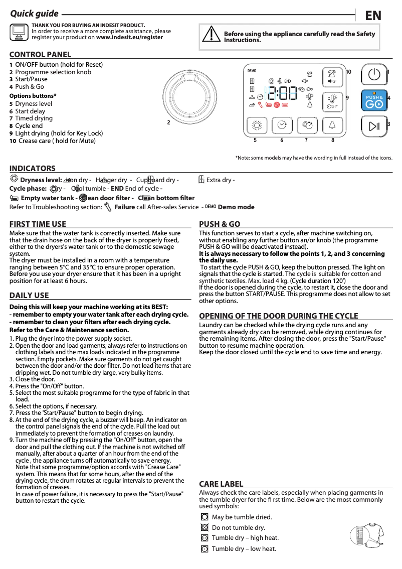 Page 1 de la notice Manuel utilisateur Indesit YT M11 92 X UK