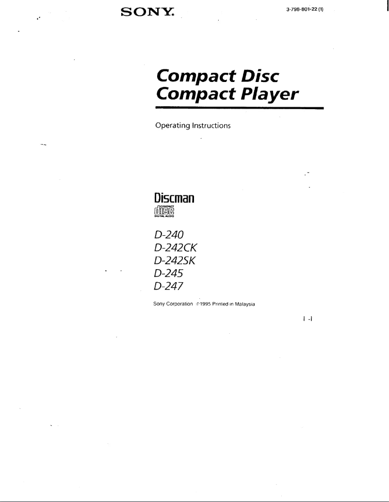 Image de la première page du manuel de l'appareil Discman D-240