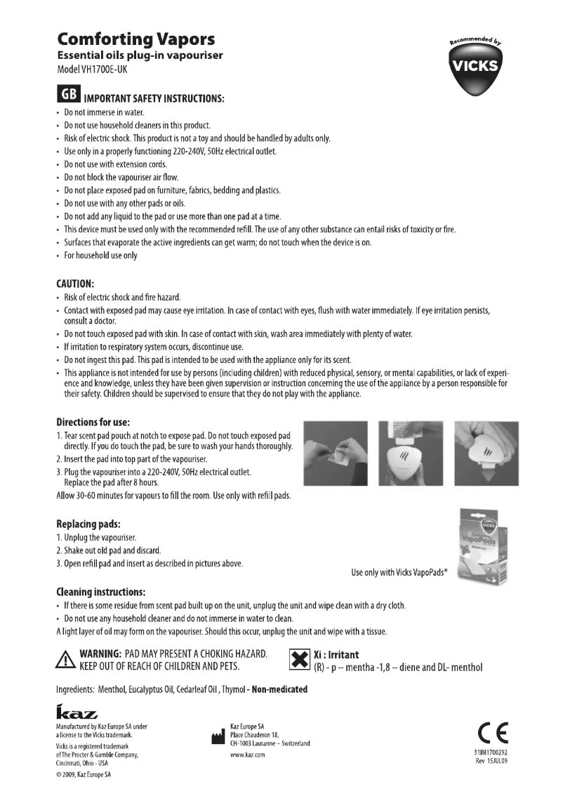 Image de la première page du manuel de l'appareil VH 1700E