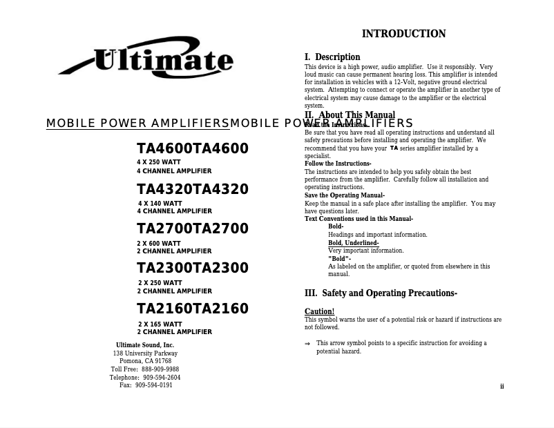 Page 1 de la notice Manuel utilisateur Ultimate TA-2160
