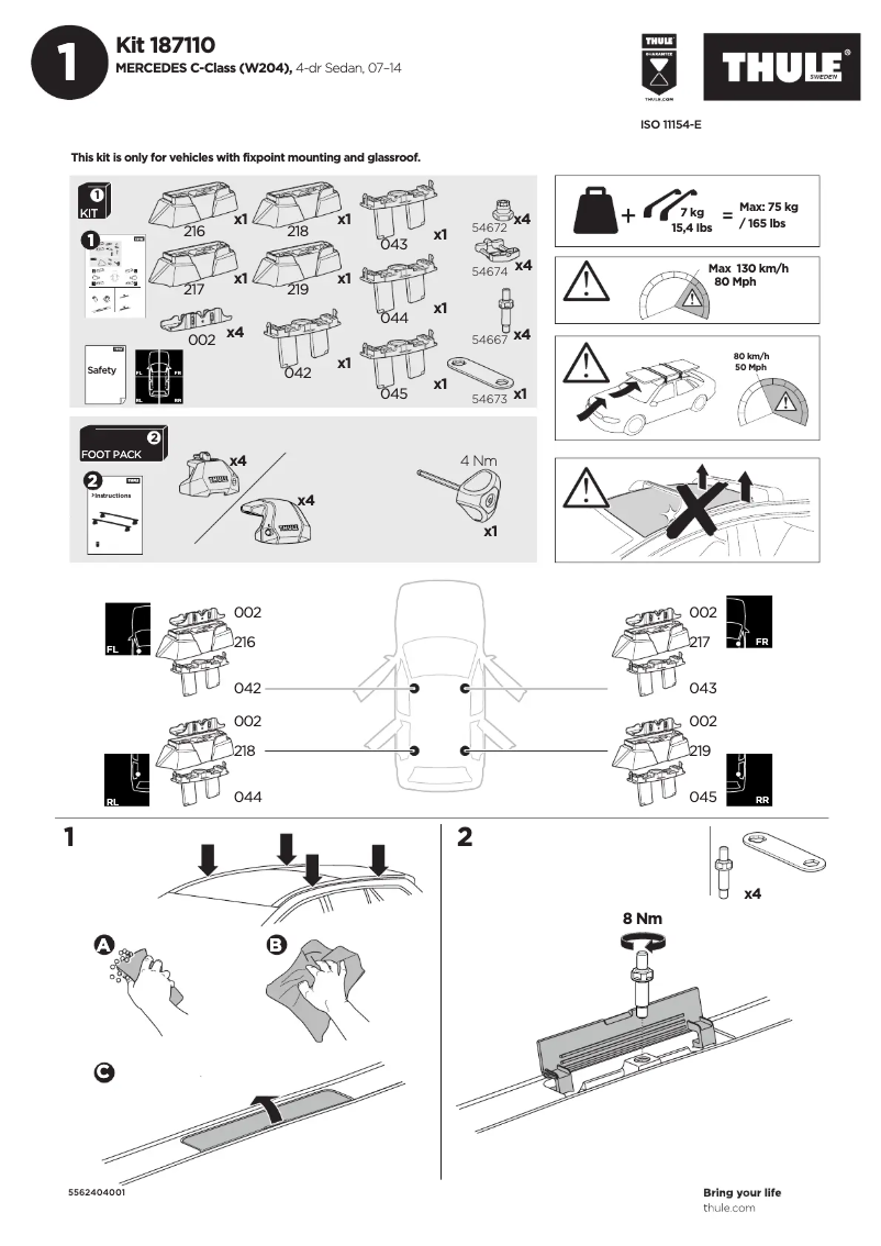 Page 1 de la notice Manuel utilisateur Thule Kit 187110