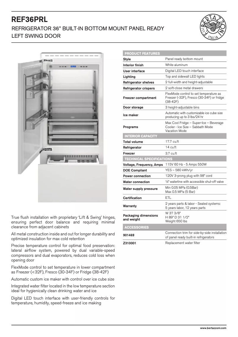 Page n°1 - Fiche technique Bertazzoni REF36L