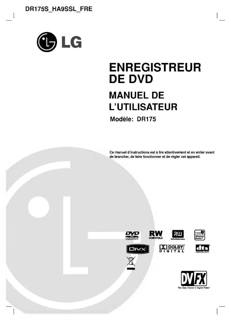 Page n°1 - Manuel utilisateur LG DR175P1