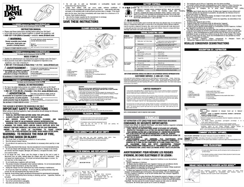 Page 1 de la notice Manuel utilisateur Dirt Devil Gator BD10085