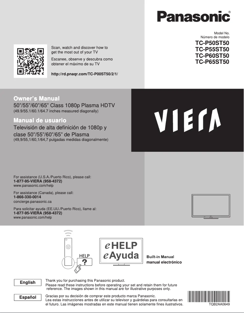 Page 1 de la notice Manuel utilisateur Panasonic Viera TC-P65ST50