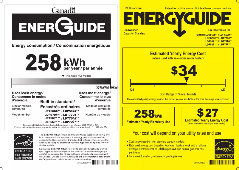 Page 1 de la notice Label énergétique LG LDF5678BD