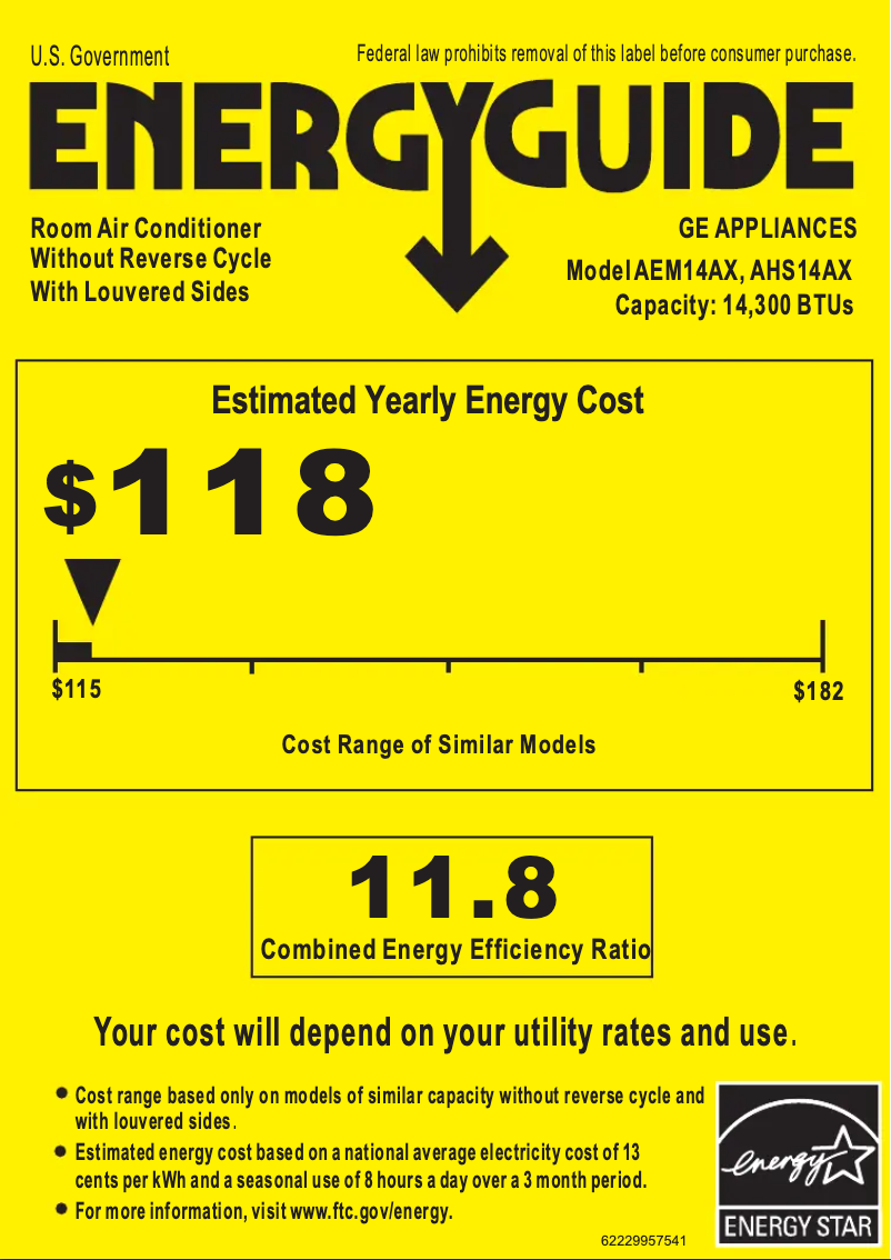 Page 1 de la notice Label énergétique GE AEM14AX