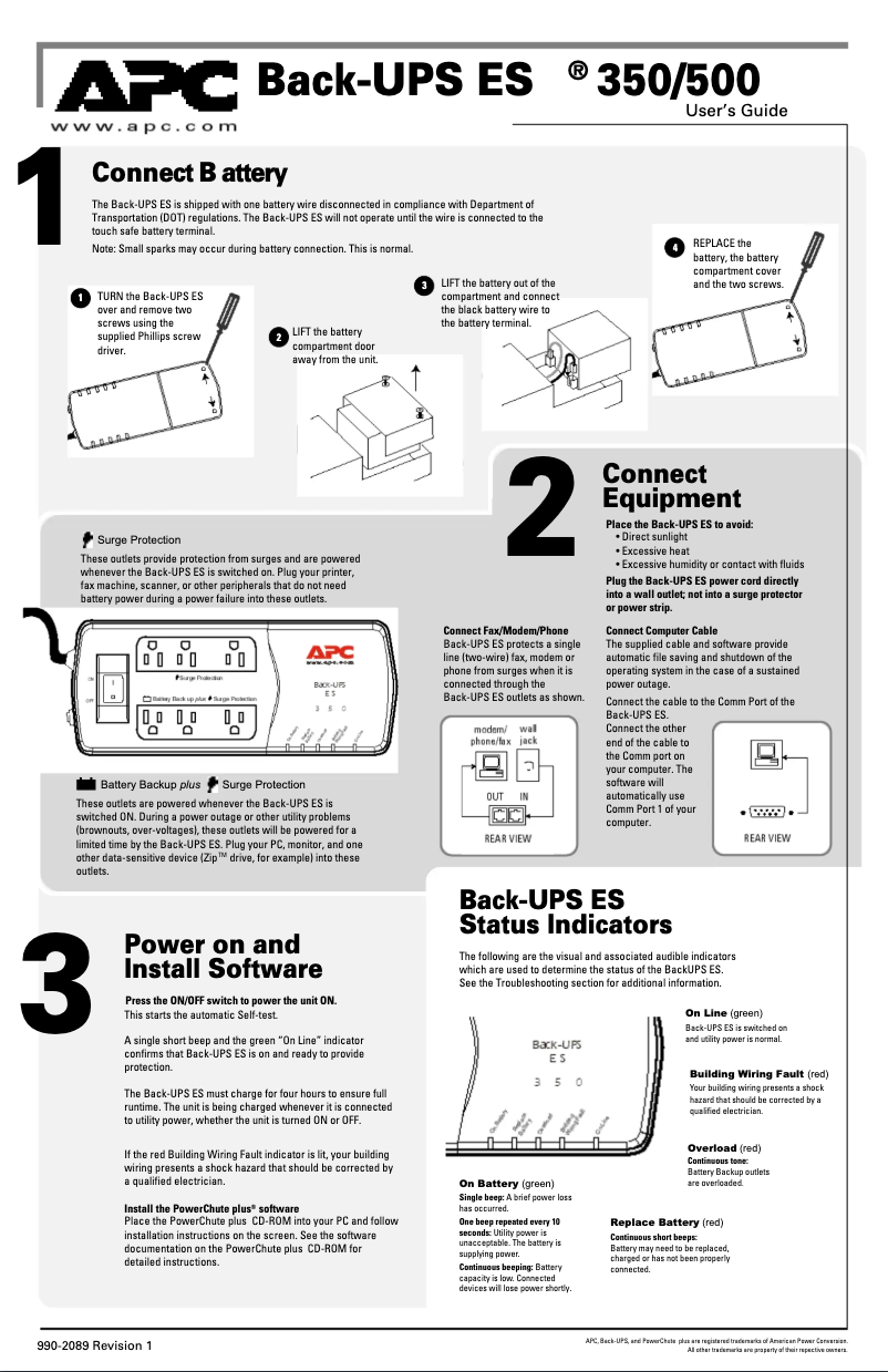 Page n°1 - Manuel utilisateur APC Back-UPS ES 350