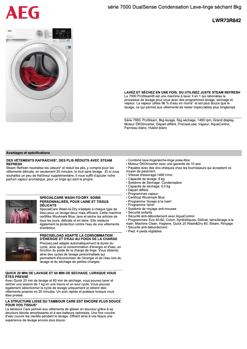 Página 1 del manual Ficha técnica AEG LWR73R842