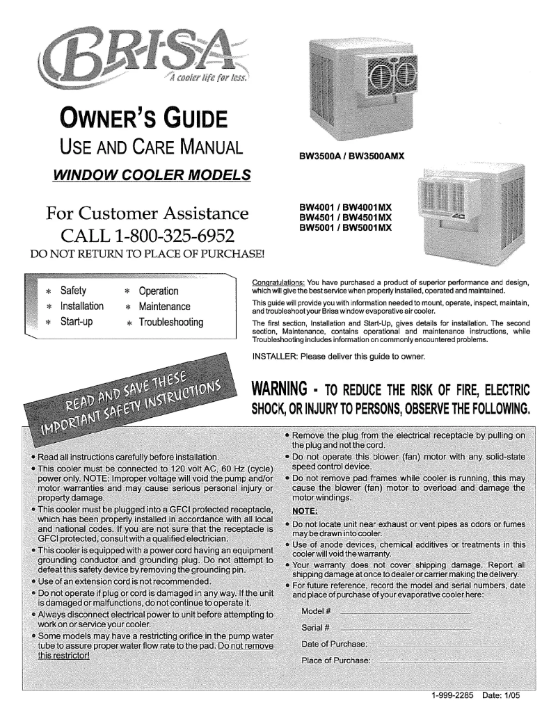 Página 1 del manual Manual de usuario Evapcool Brisa BW4502