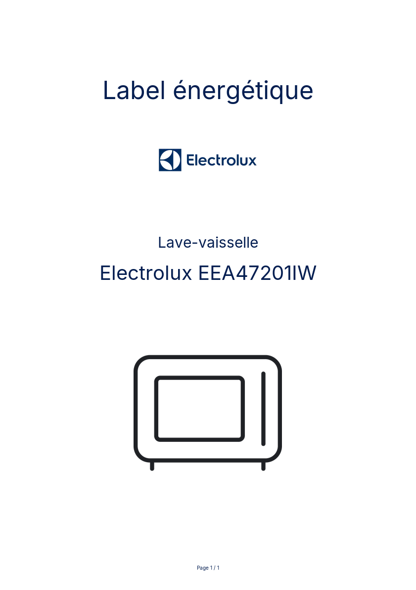 Page n°1 - Label énergétique Electrolux EEA47201IW