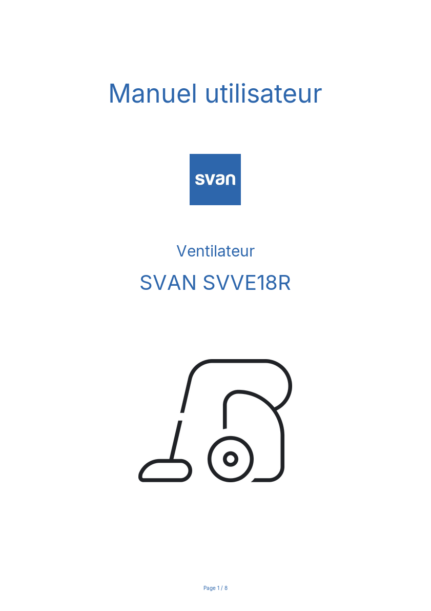 Page n°1 - Manuel utilisateur SVAN SVVE18R