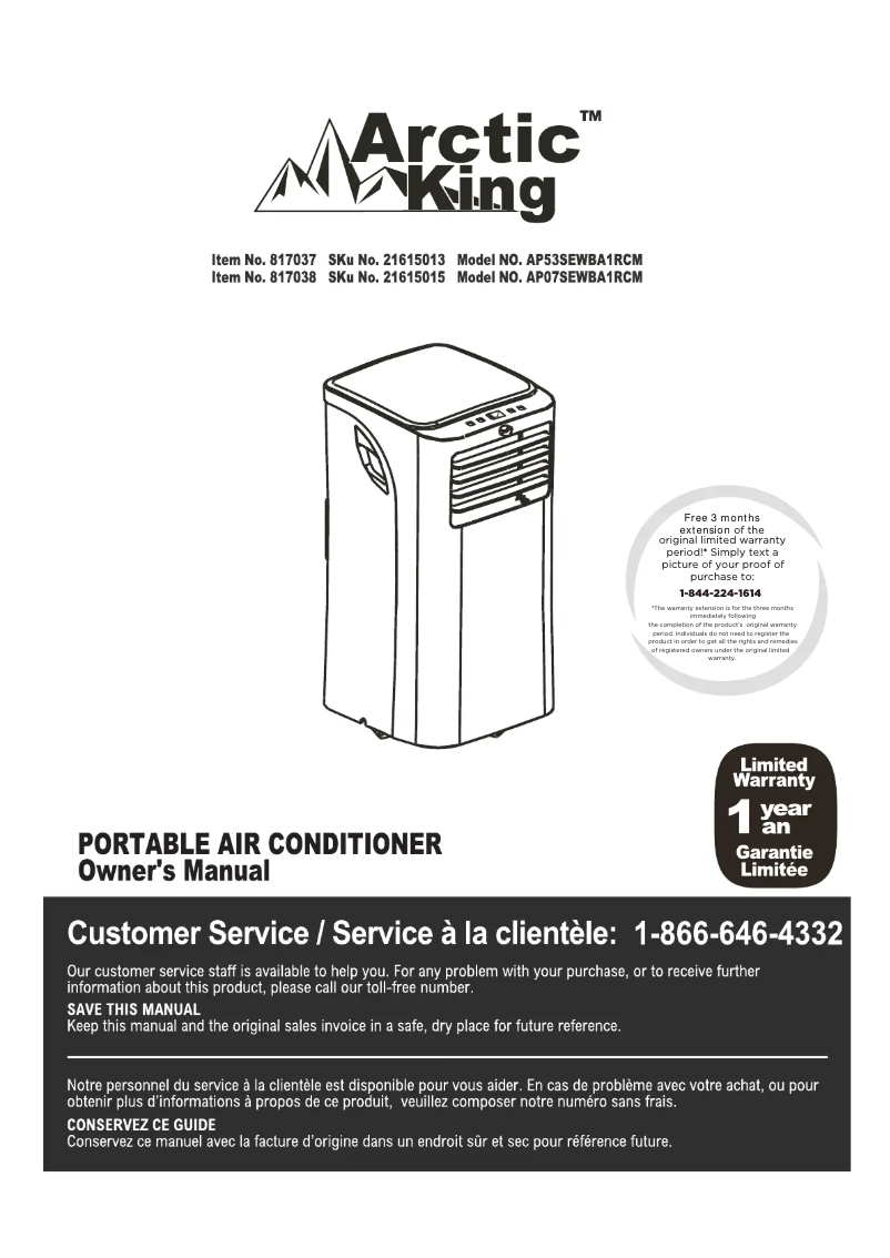 Page 1 de la notice Manuel utilisateur Midea AP07SEWBA1RCM