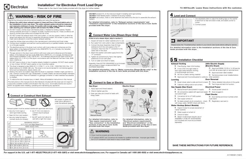 Page 1 de la notice Guide d'installation Electrolux EFMG527UIW