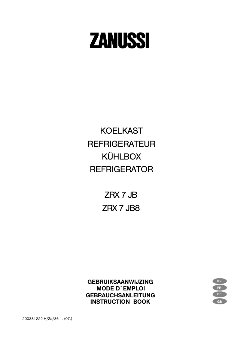 Page 1 de la notice Manuel utilisateur Zanussi ZRX 7 JB8