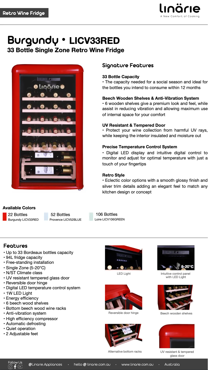 Page 1 de la notice Fiche technique Linarie Burgundy LICV33RED