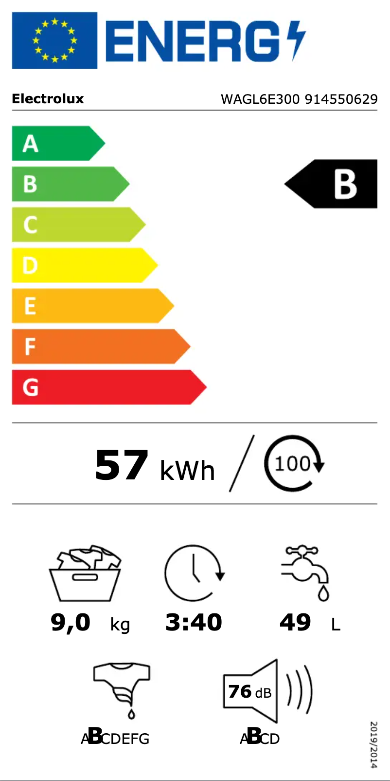 Page n°1 - Label énergétique Electrolux WAGL6E300