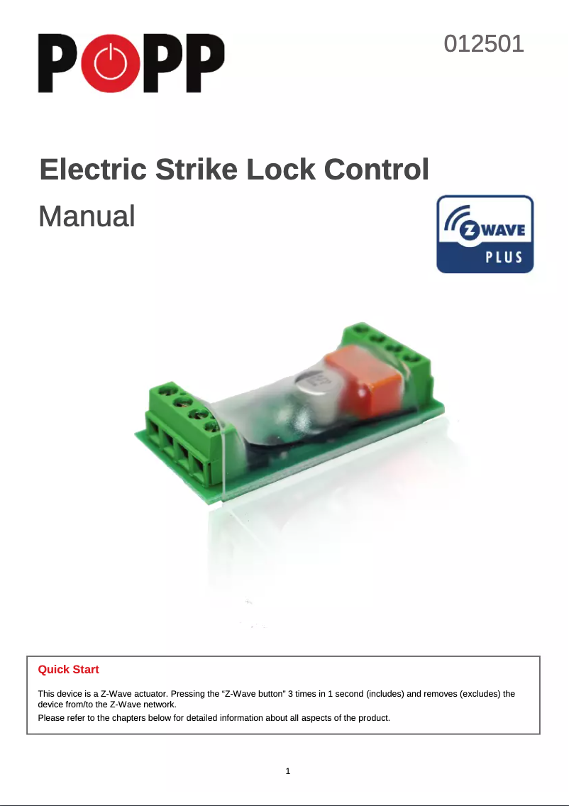 Page 1 de la notice Manuel utilisateur Popp Strike Lock Control