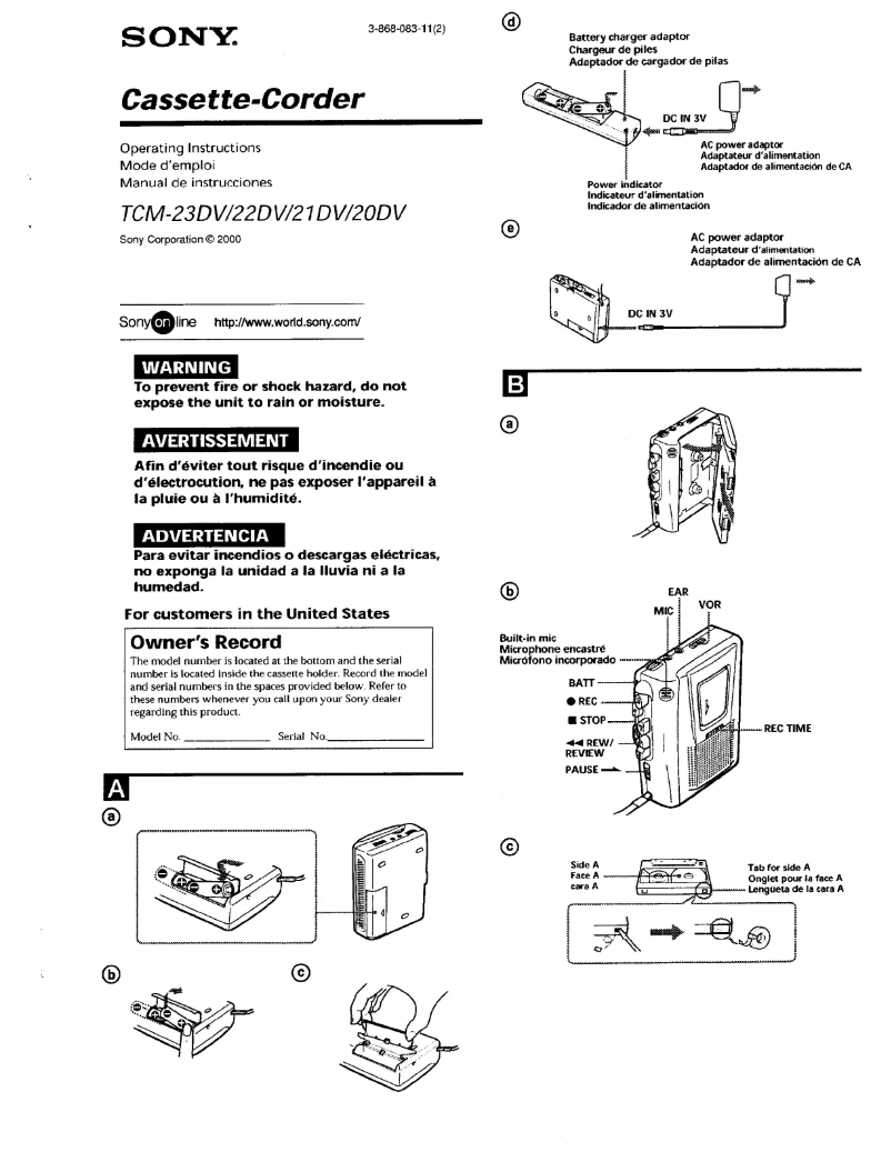 Page n°1 - Manuel utilisateur Sony TCM-23DV